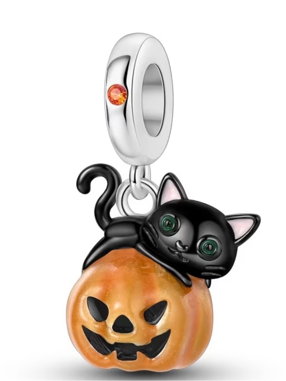 Halloween Black Cat and Orange Pumpkin Charm Pendant - new in box